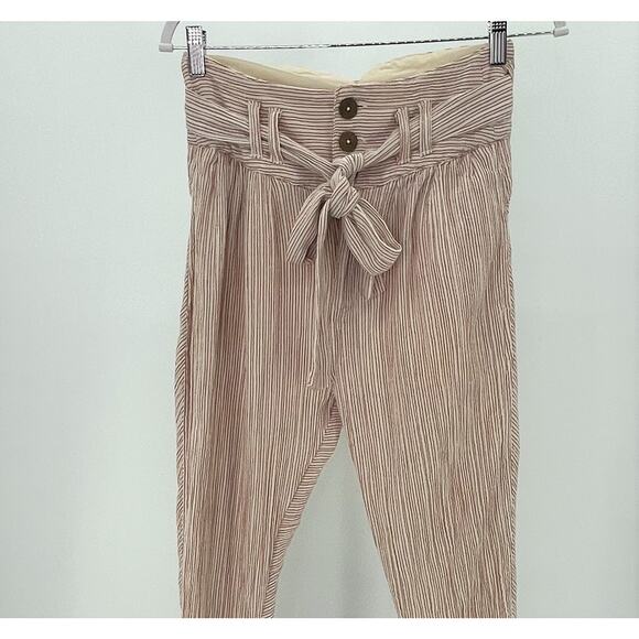 Free People Harem Pants Textured High Waist 0 Summer Beach Crop Nautical Stripes - Picture 9 of 16
